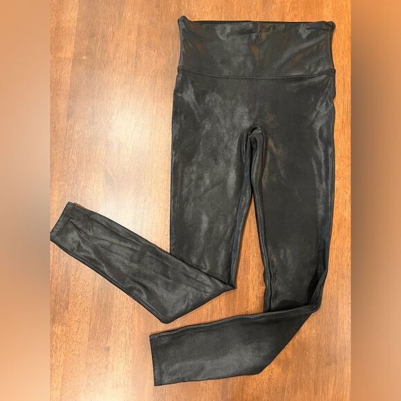 SPANX Faux Leather Black Leggings Sz M 27" Inseam Edgy, Shaping, Moto, Smooth - Picture 1 of 5